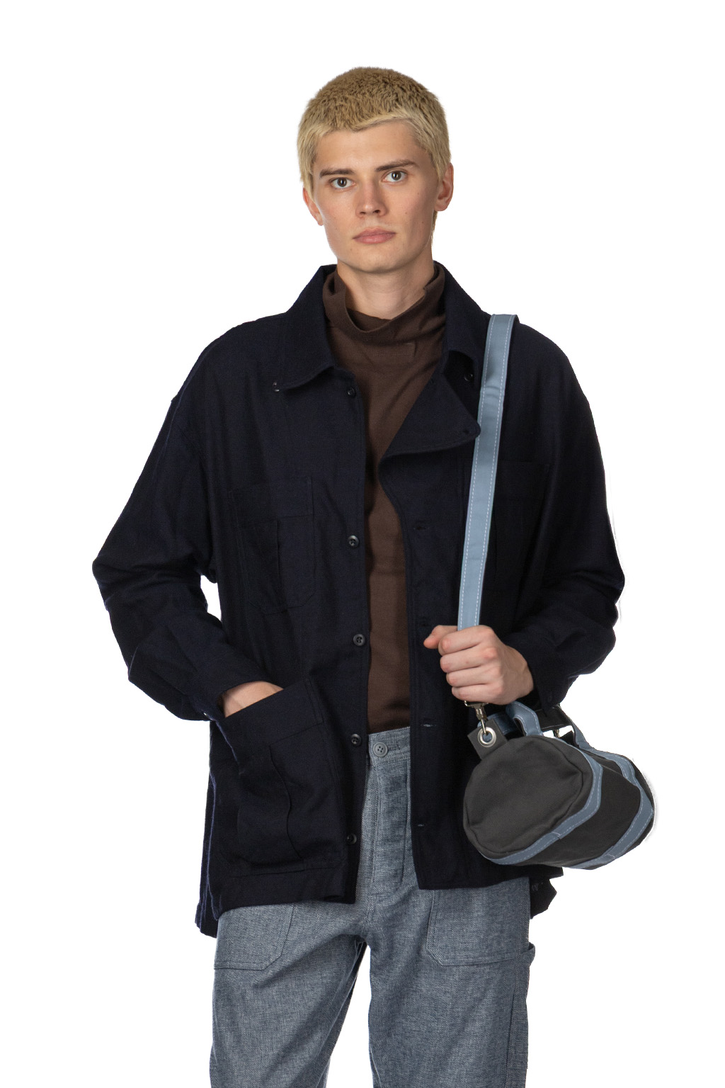 ts(s) - Wool Cotton Chambray Twill Cloth Military Shirt Jacket - Navy